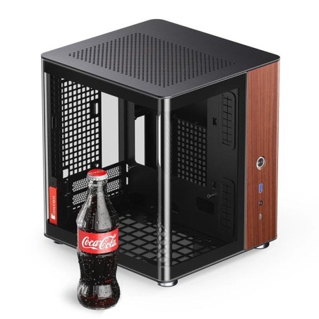 Jonsbo tk-0 pc carcasa, mini-tower, mini-itx, tempered glass, madera - negro