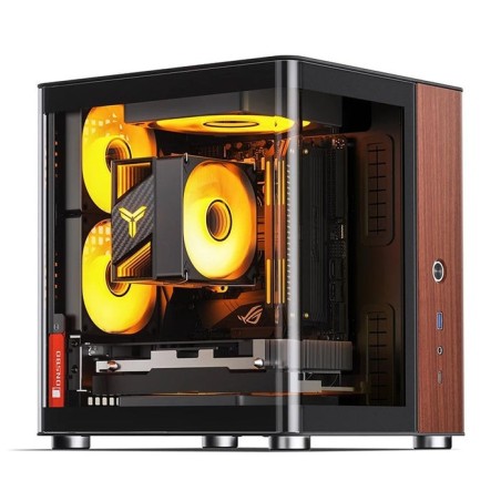 Jonsbo tk-0 pc carcasa, mini-tower, mini-itx, tempered glass, madera - negro
