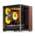Jonsbo tk-0 pc carcasa, mini-tower, mini-itx, tempered glass, madera - negro