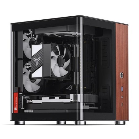 Jonsbo tk-0 pc carcasa, mini-tower, mini-itx, tempered glass, madera - negro