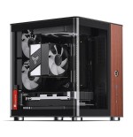 Jonsbo tk-0 pc carcasa, mini-tower, mini-itx, tempered glass, madera - negro