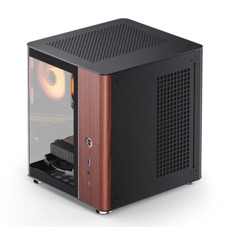 Jonsbo tk-0 pc carcasa, mini-tower, mini-itx, tempered glass, madera - negro