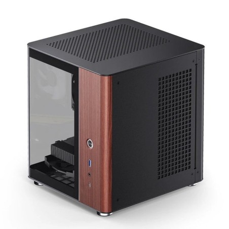 Jonsbo tk-0 pc carcasa, mini-tower, mini-itx, tempered glass, madera - negro