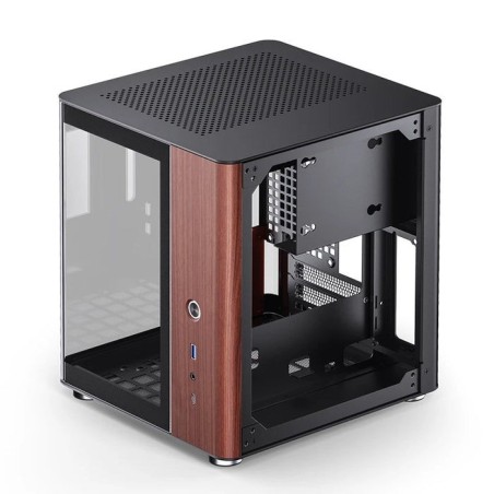 Jonsbo tk-0 pc carcasa, mini-tower, mini-itx, tempered glass, madera - negro