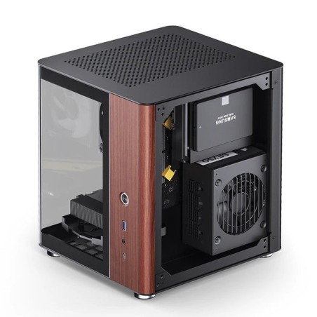 Jonsbo tk-0 pc carcasa, mini-tower, mini-itx, tempered glass, madera - negro