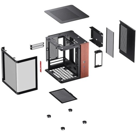 Jonsbo tk-0 pc carcasa, mini-tower, mini-itx, tempered glass, madera - negro