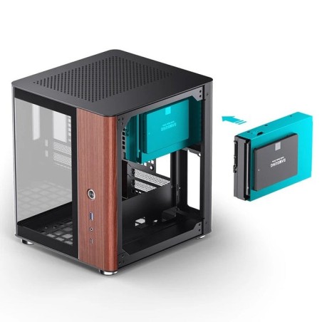 Jonsbo tk-0 pc carcasa, mini-tower, mini-itx, tempered glass, madera - negro
