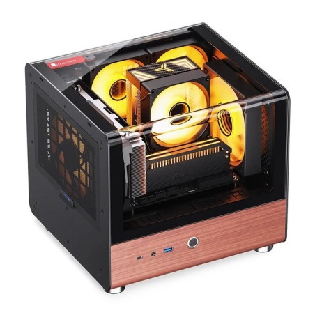 Jonsbo tk-0 pc carcasa, mini-tower, mini-itx, tempered glass, madera - negro