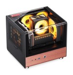 Jonsbo tk-0 pc carcasa, mini-tower, mini-itx, tempered glass, madera - negro
