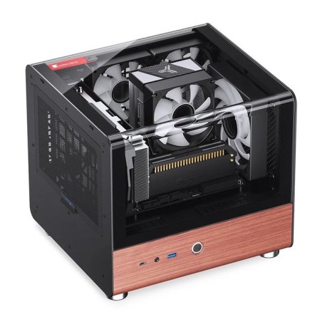 Jonsbo tk-0 pc carcasa, mini-tower, mini-itx, tempered glass, madera - negro