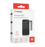 Verbatim ssd 512gb, usb 3.2, tipo-c, pocket, negro/gris