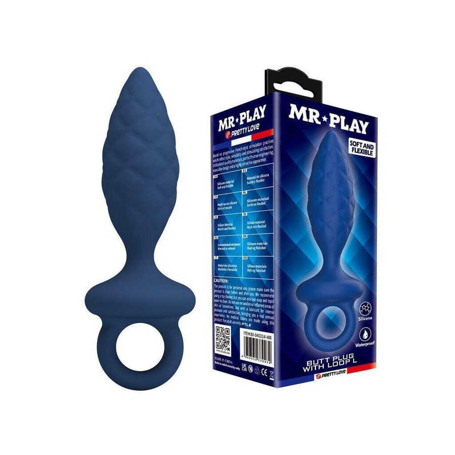 Mr play - plug anal texturizado con anilla azul l