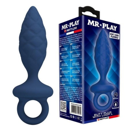 Mr play - plug anal texturizado con anilla azul l