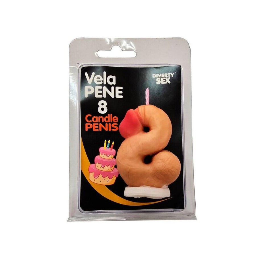 Diablo picante - vela pene en forma de número 8 color carne