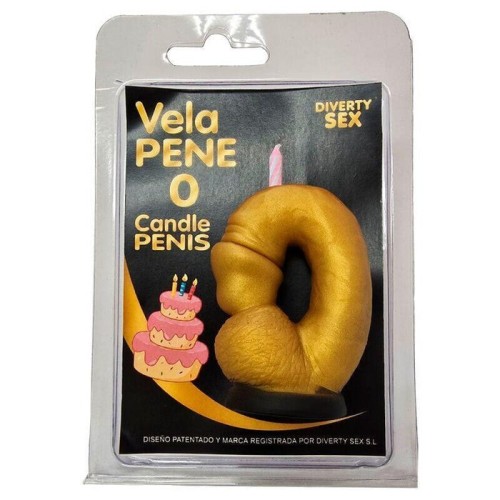 Diablo picante - vela pene en forma de número 0 color dorado