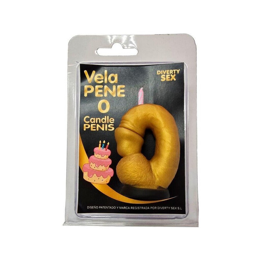 Diablo picante - vela pene en forma de número 0 color dorado