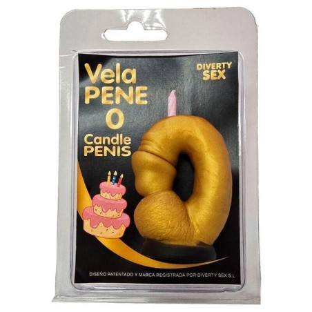 Diablo picante - vela pene en forma de número 0 color dorado