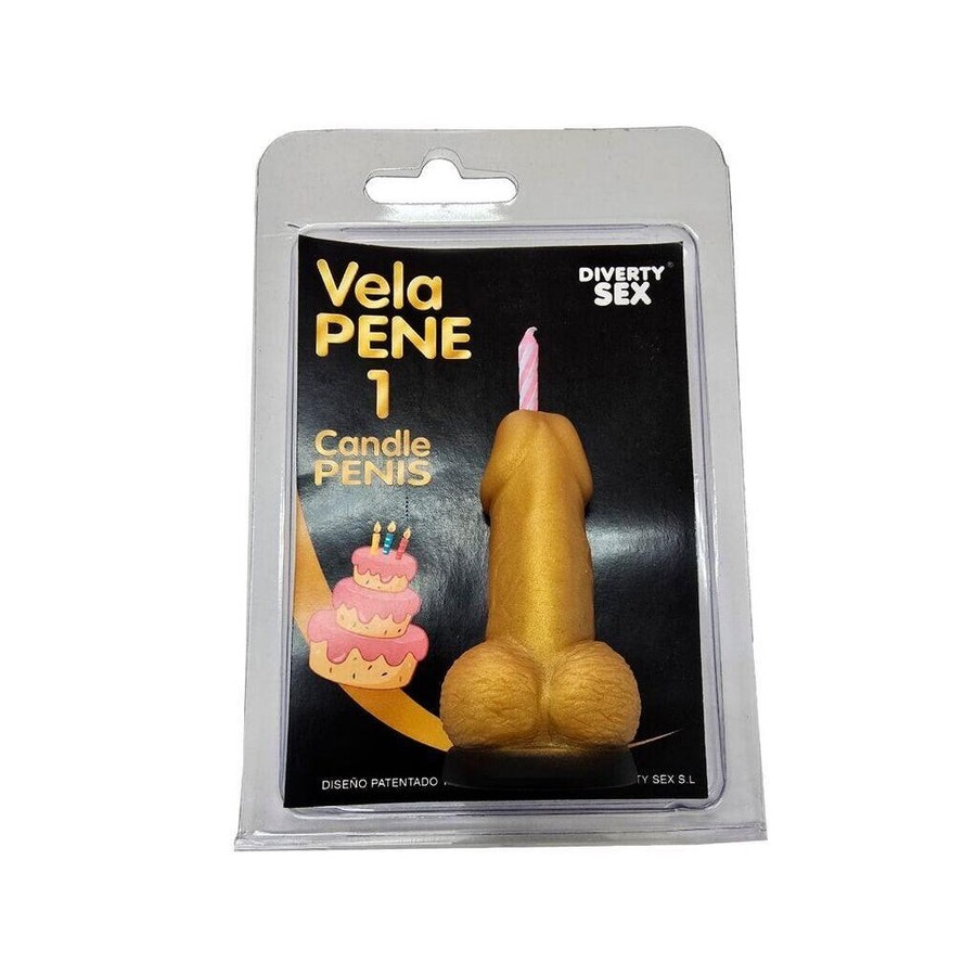 Diablo picante - vela pene en forma de número 1 color dorado