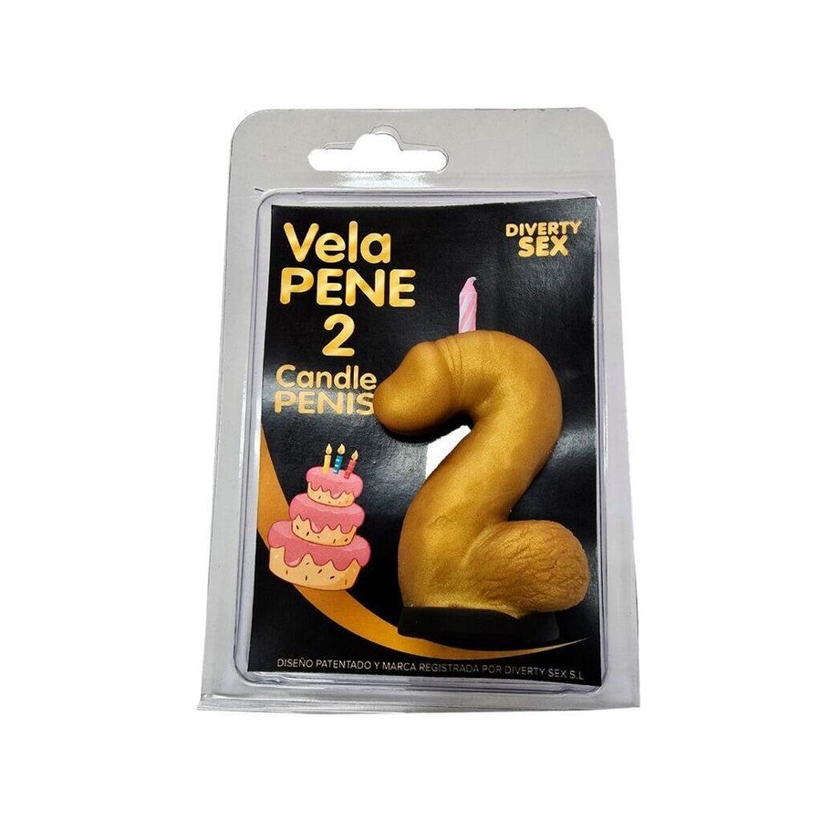 Diablo picante - vela pene en forma de número 2 color dorado