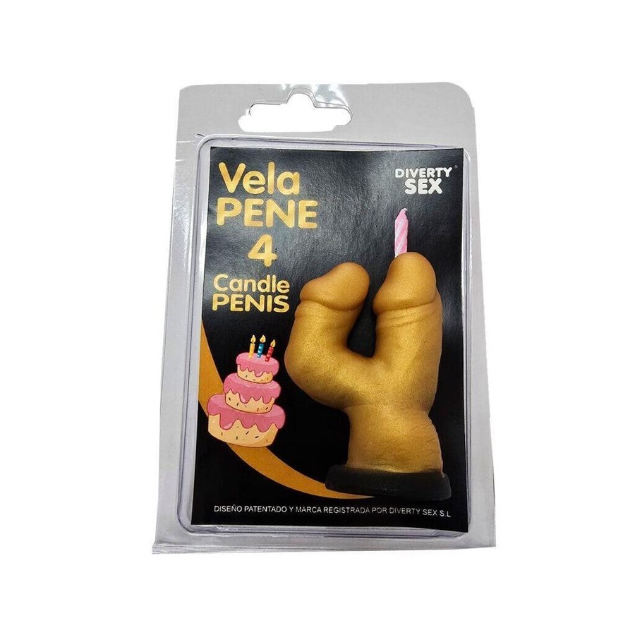 Diablo picante - vela pene en forma de número 4 color dorado