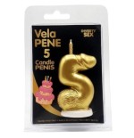 Diablo picante - vela pene en forma de número 5 color dorado