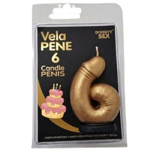 Diablo picante - vela pene en forma de número 6 color dorado
