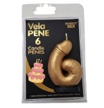 Diablo picante - vela pene en forma de número 6 color dorado