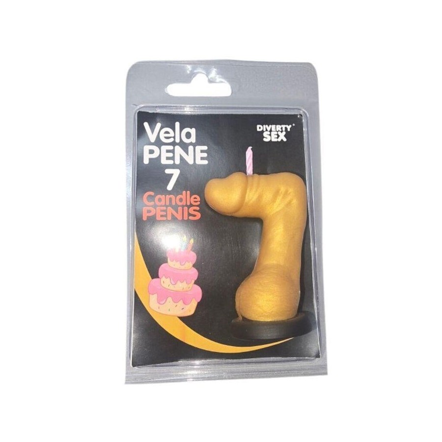 Diablo picante - vela pene en forma de número 7 color dorado