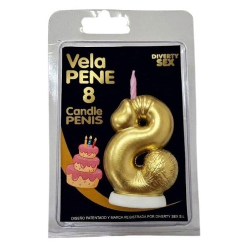 Diablo picante - vela pene en forma de número 8 color dorado
