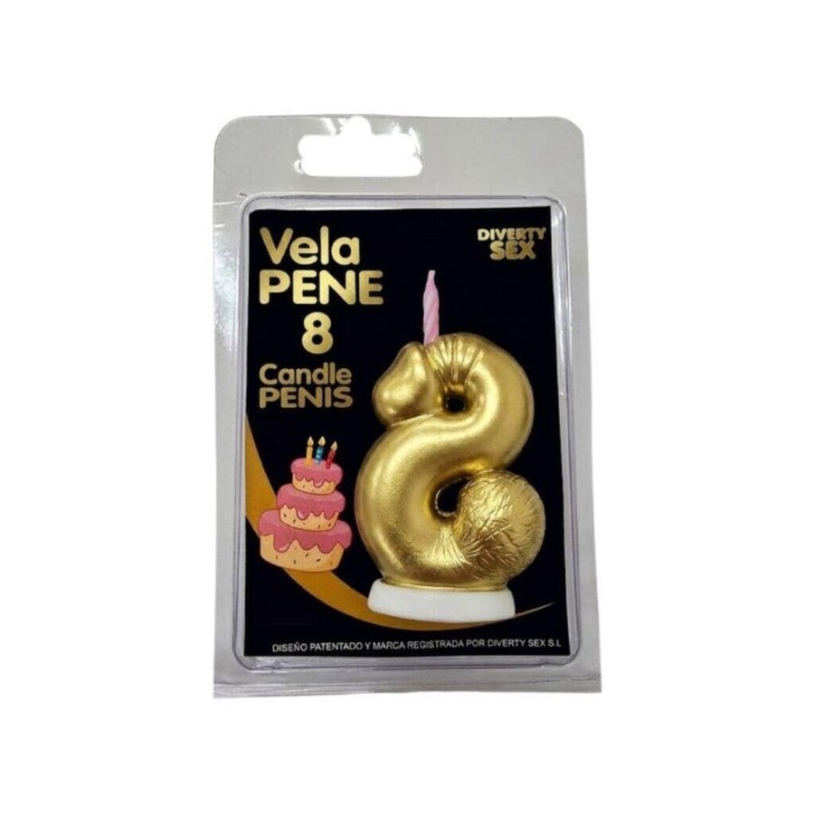 Diablo picante - vela pene en forma de número 8 color dorado