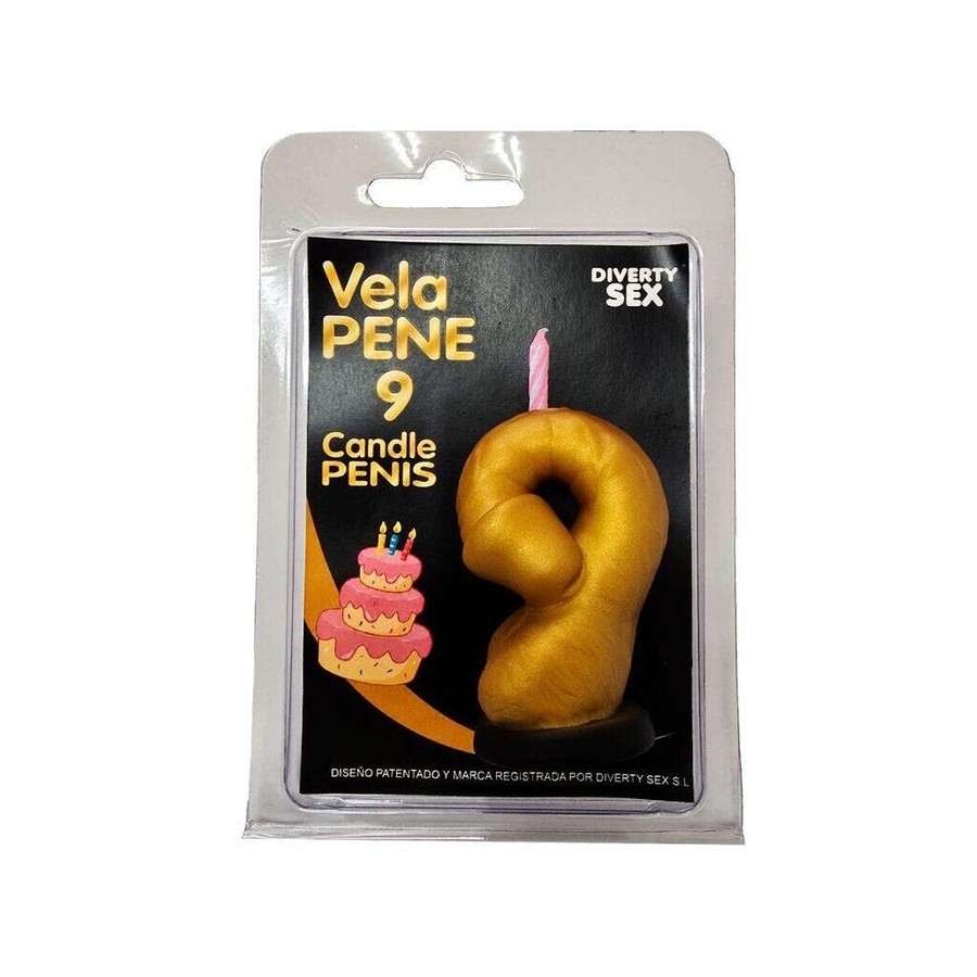 Diablo picante - vela pene en forma de número 9 color dorado
