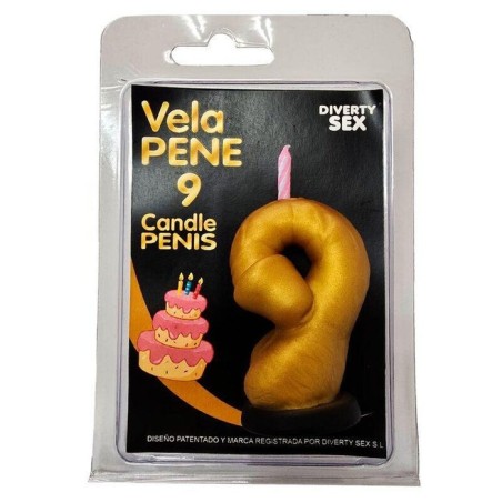 Diablo picante - vela pene en forma de número 9 color dorado