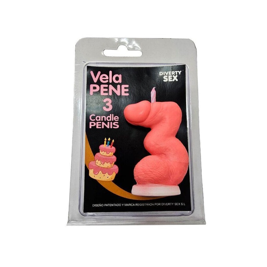 Diablo picante - vela pene en forma de número 3 color rosa
