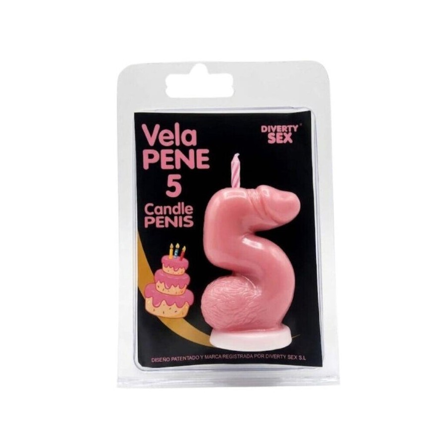 Diablo picante - vela pene en forma de número 5 color rosa
