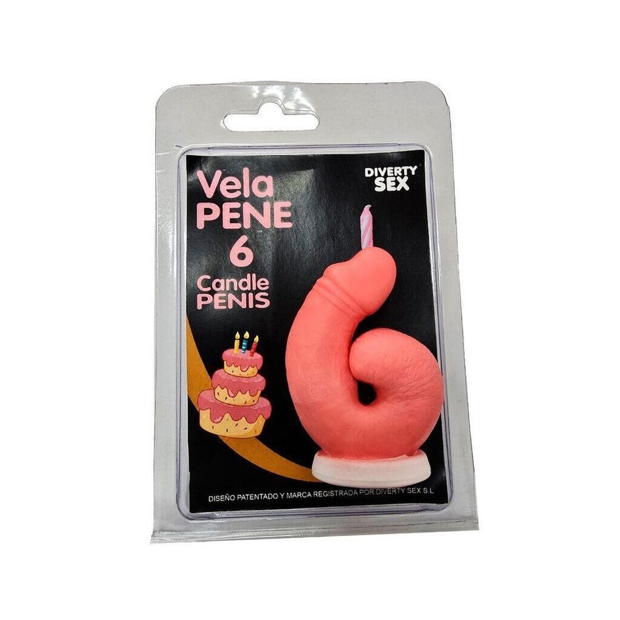 Diablo picante - vela pene en forma de número 6 color rosa