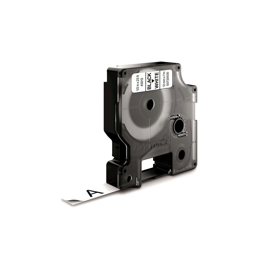 Cinta rotuladora autoadhesiva dymo d1 12mm x 7 metros de longitud para rotuladoras label manager, negro sobre blanco