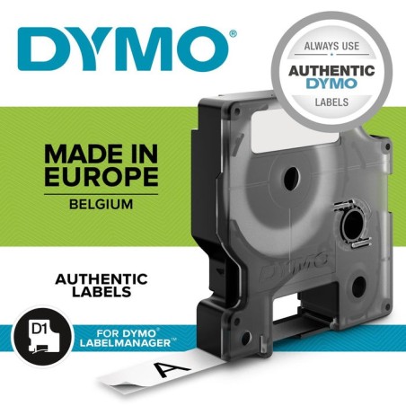 Cinta rotuladora autoadhesiva dymo d1 12mm x 7 metros de longitud para rotuladoras label manager, negro sobre blanco