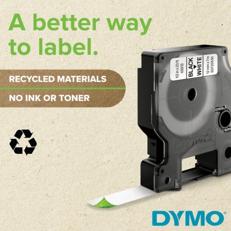 Cinta rotuladora autoadhesiva dymo d1 12mm x 7 metros de longitud para rotuladoras label manager, negro sobre blanco
