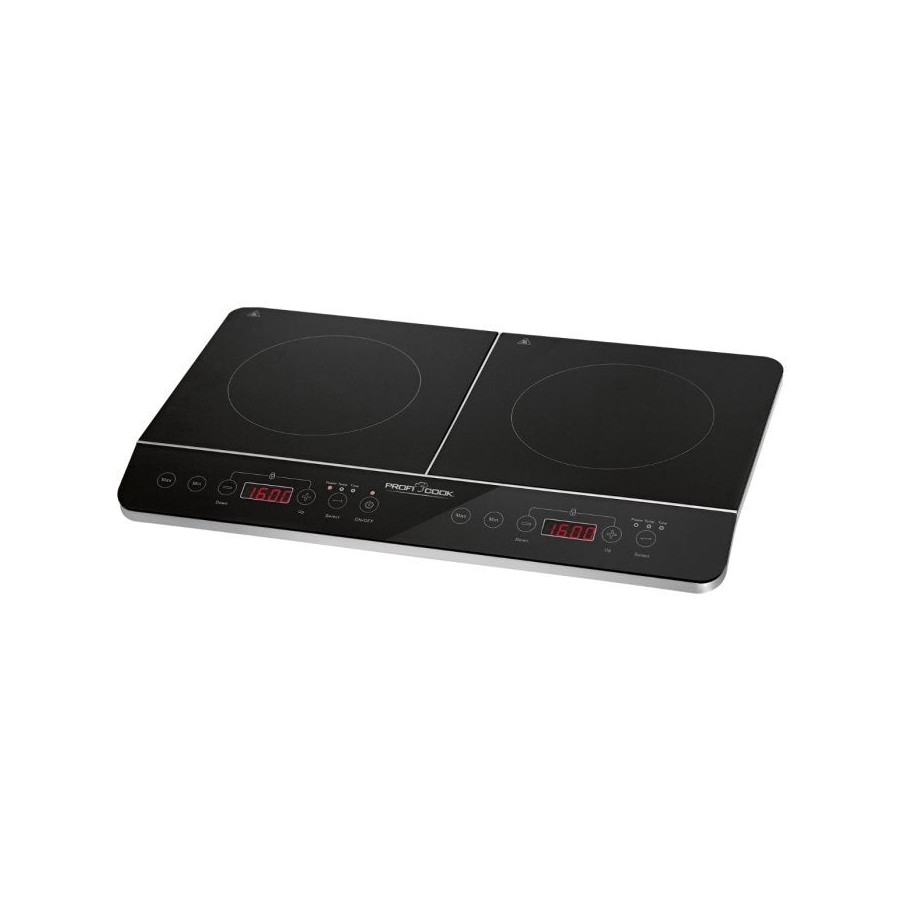Placa inducción proficook doble portátil, 10 niveles temperatura, led negro 3500 w dki 1067