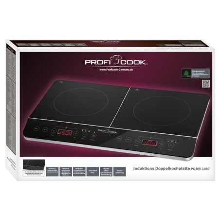 Placa inducción proficook doble portátil, 10 niveles temperatura, led negro 3500 w dki 1067