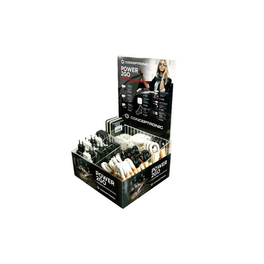 Expositor acrilico conceptronic power2go con 70 articulos