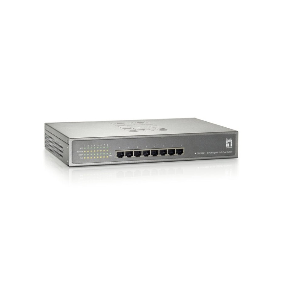 Switch level one gep-0821 no gestion  8p  poe 10/100/1000 poe plus 123.2w