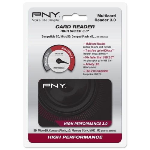 Lector de tarjetas externo pny high performance reader 3.0 usb 3.2 gen 1 [3.1 gen 1] negro