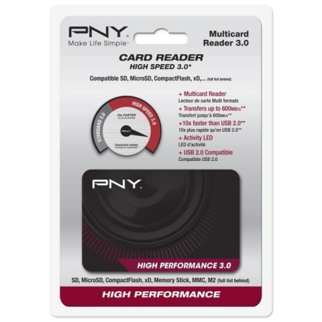 Lector de tarjetas externo pny high performance reader 3.0 usb 3.2 gen 1 [3.1 gen 1] negro