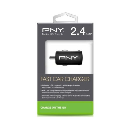 Pny cargador de coche carga rápida 2.4a x1 usb negro