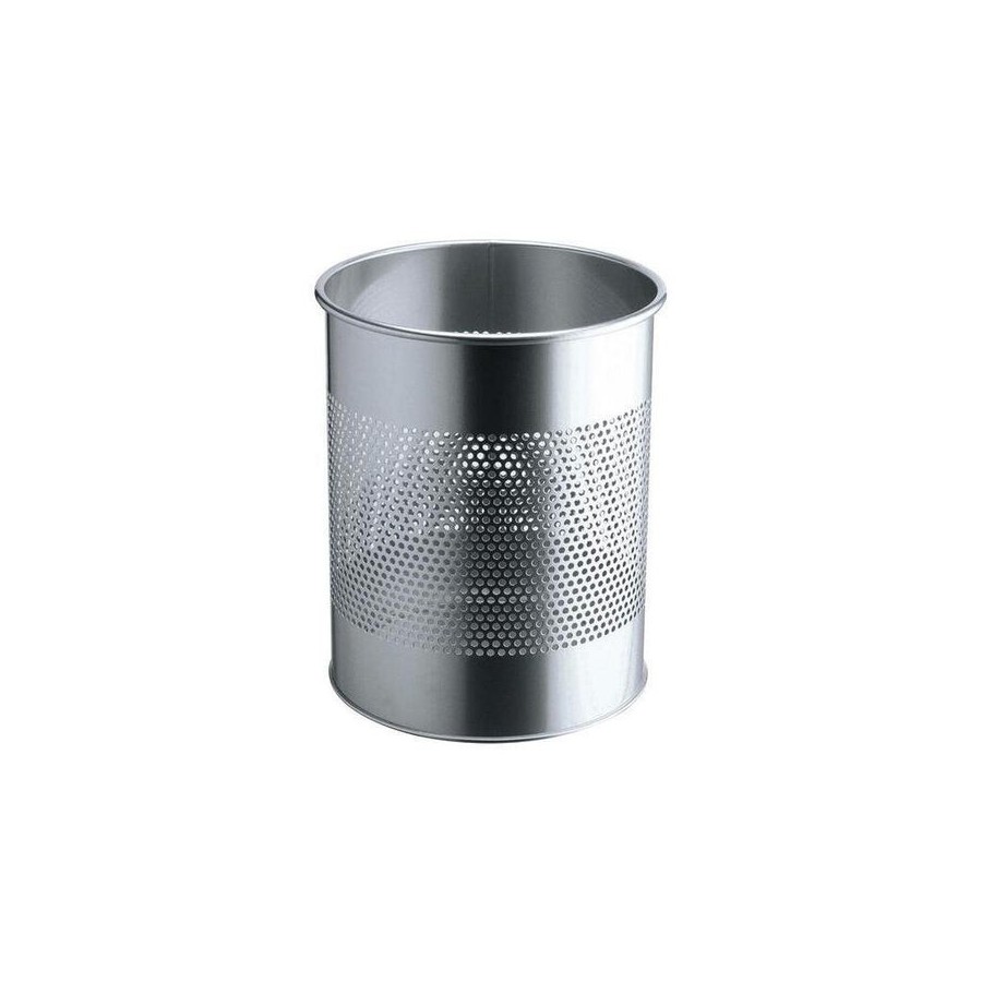 Papelera durable metal redonda 15l perforación 165mm plata