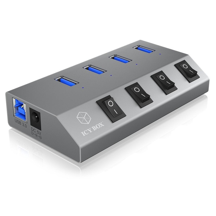 Icy box usb3.0 hub 4 puertos icy box ib-hub1405, hub + cargador