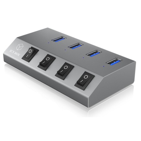 Icy box usb3.0 hub 4 puertos icy box ib-hub1405, hub + cargador