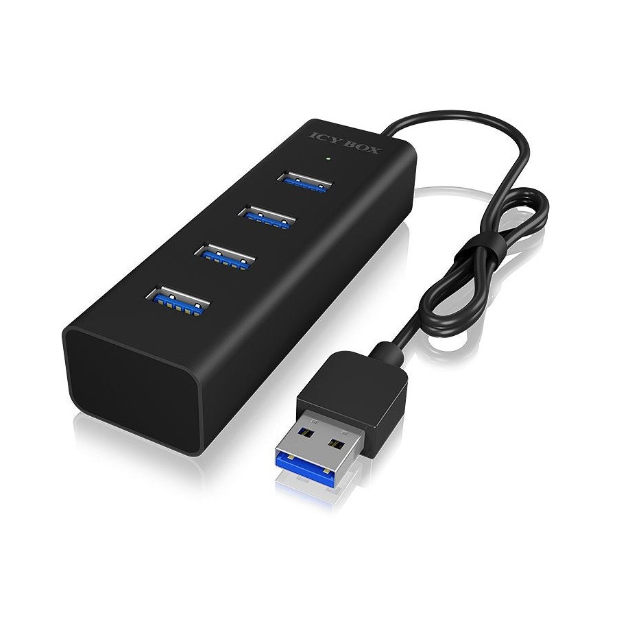 Icy box usb3.0 hub ib-hub1409-u3 de 4 puertos tipo a, negro, alu