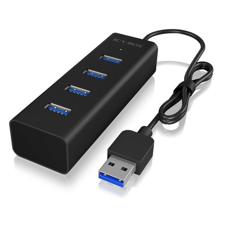 Icy box usb3.0 hub ib-hub1409-u3 de 4 puertos tipo a, negro, alu